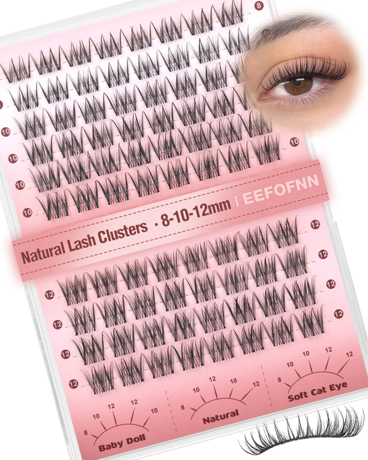 Eefofnn front packaging showing multiple short lash clusters and benefits