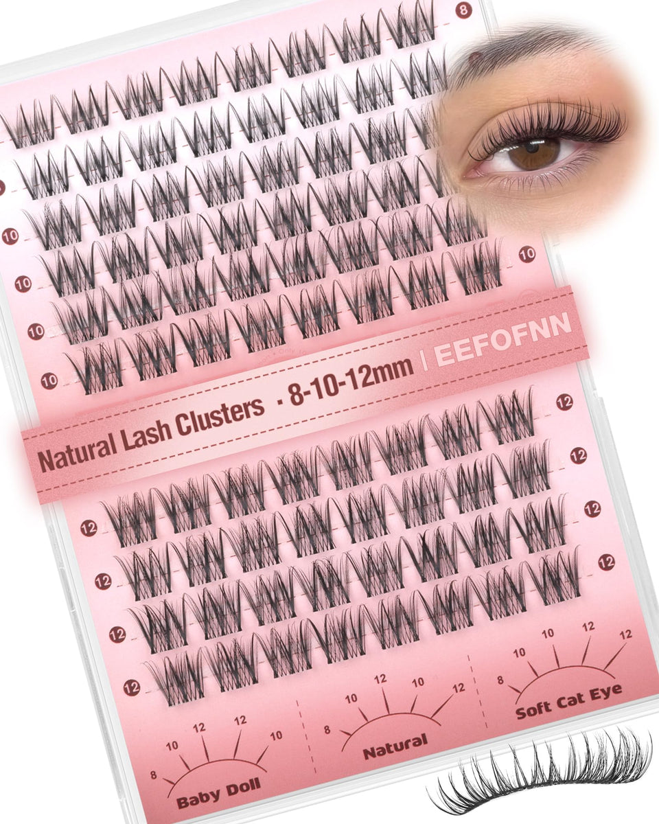 Eefofnn front packaging showing multiple short lash clusters and benefits