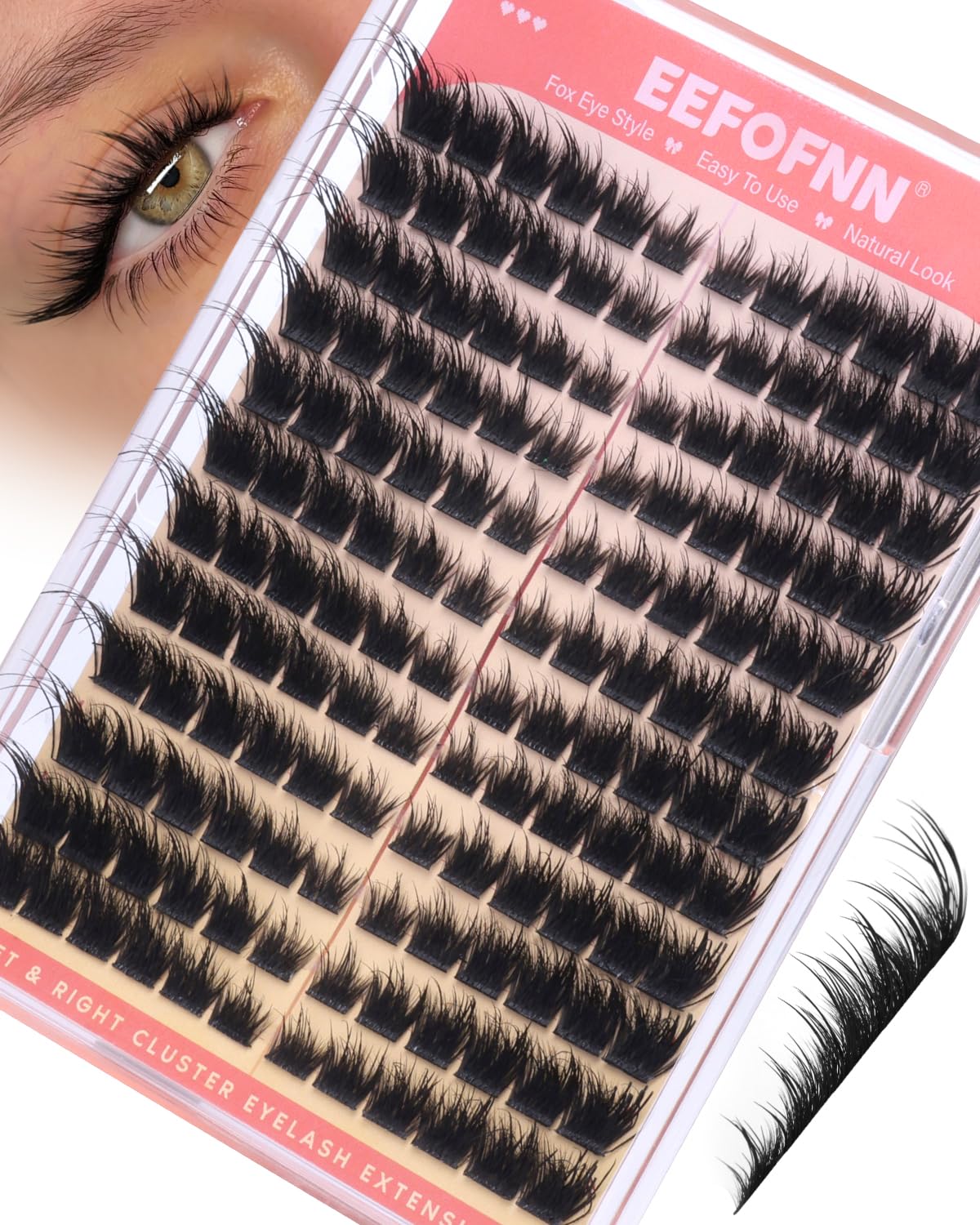 Eefofnn front packaging showing fox eye cluster set and benefits