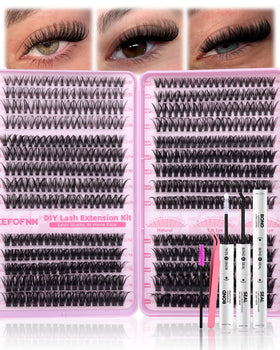 Eefofnn front packaging of complete lash cluster kit showing contents and benefits