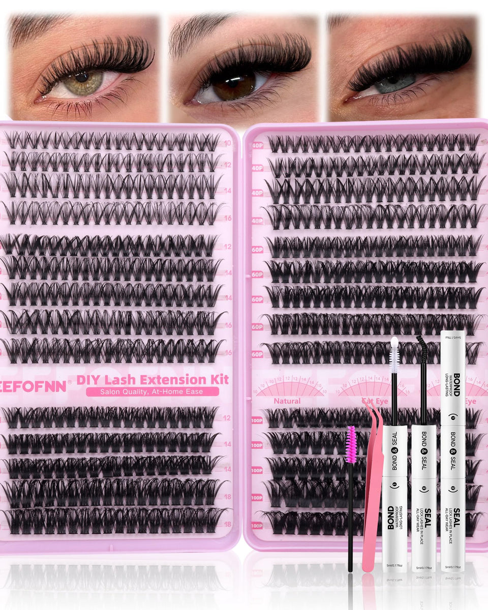 Eefofnn front packaging of complete lash cluster kit showing contents and benefits