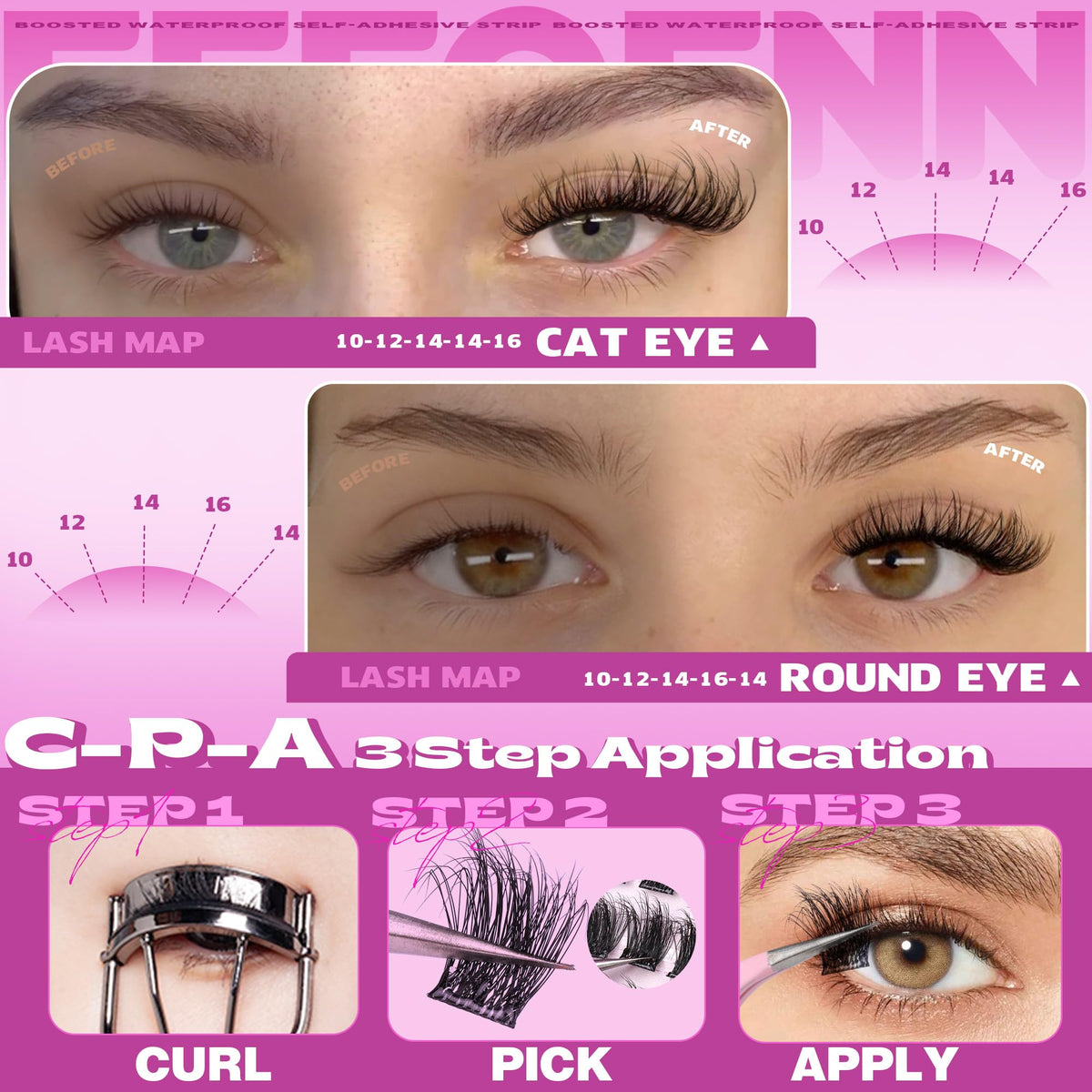 Eefofnn lash cluster next to a fingertip for scale, illustrating compact, travel-ready size