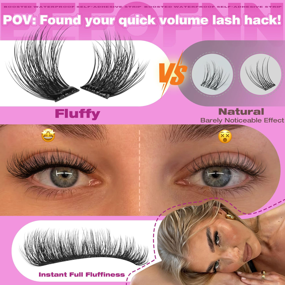 Eefofnn lifestyle close-up on eye showcasing natural fluffy result