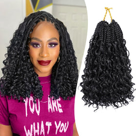 EERYA front packaging showing 10 inch goddess box braids, easy-install benefit