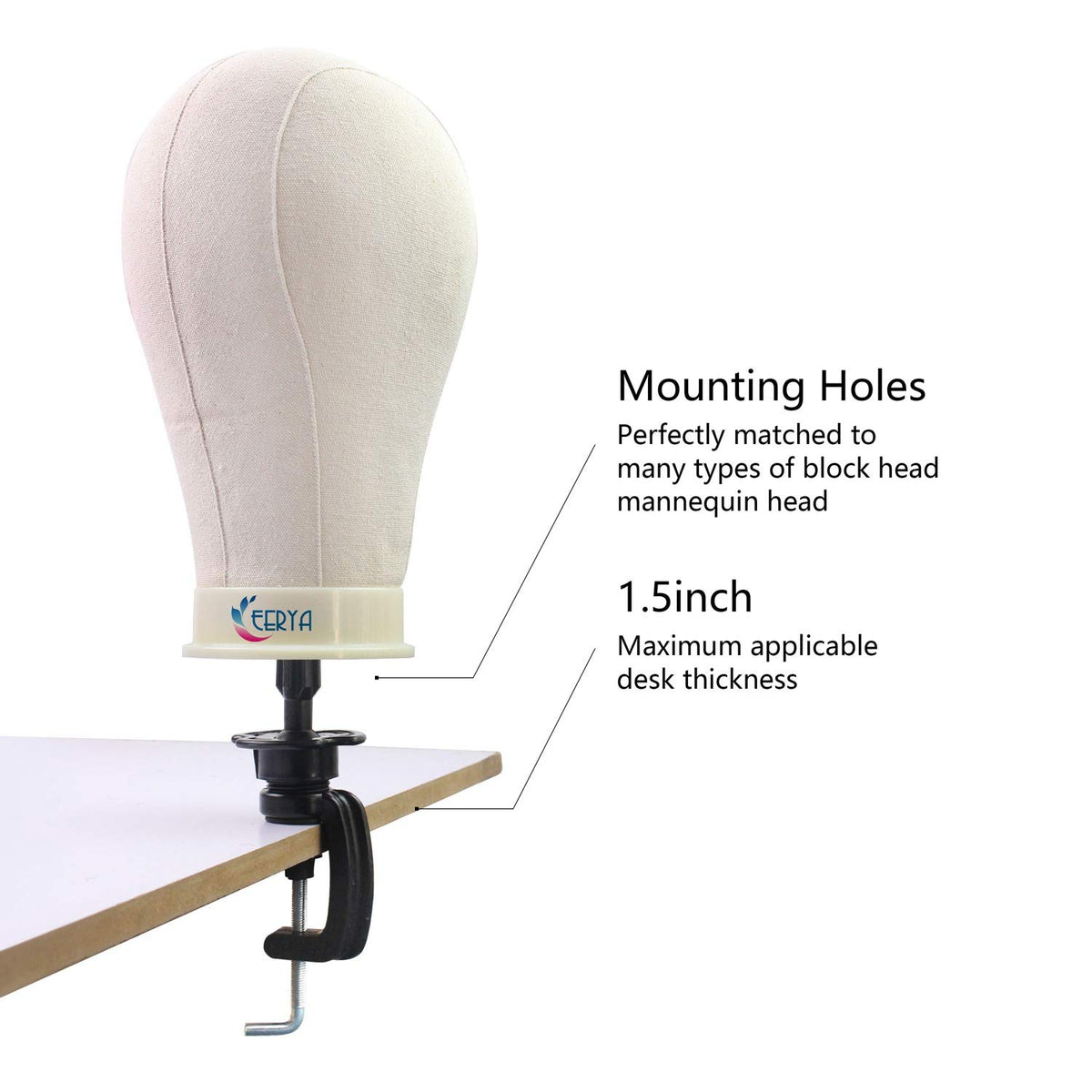 EERYA mounted with mannequin head for wig making and styling support
