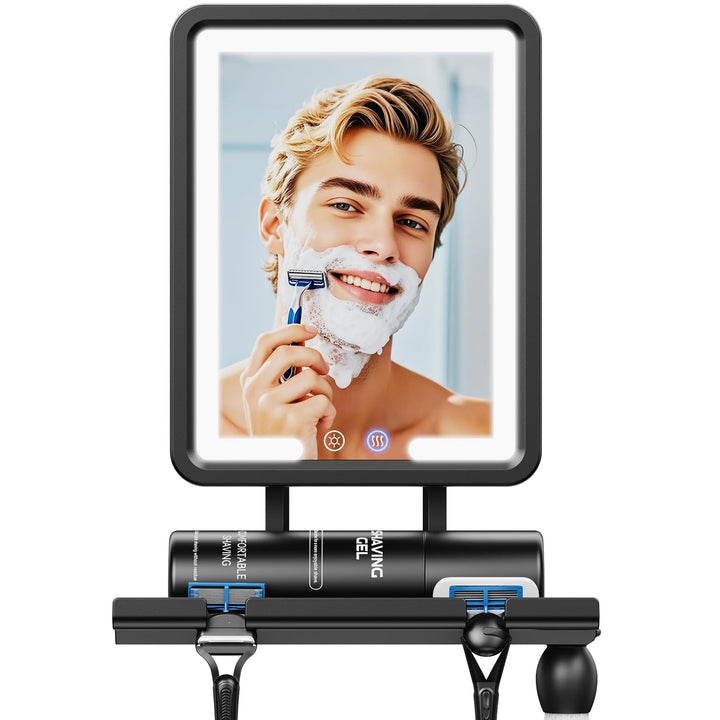 eeuuty front view black mirror showing clear heated surface and lights