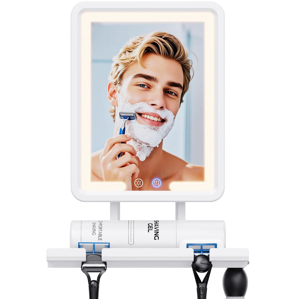 eeuuty front view heated mirror showing clear reflection and built-in lights benefit clear grooming