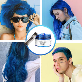 EFLY applying blue hair wax with fingers demonstrating precise color placement and styling
