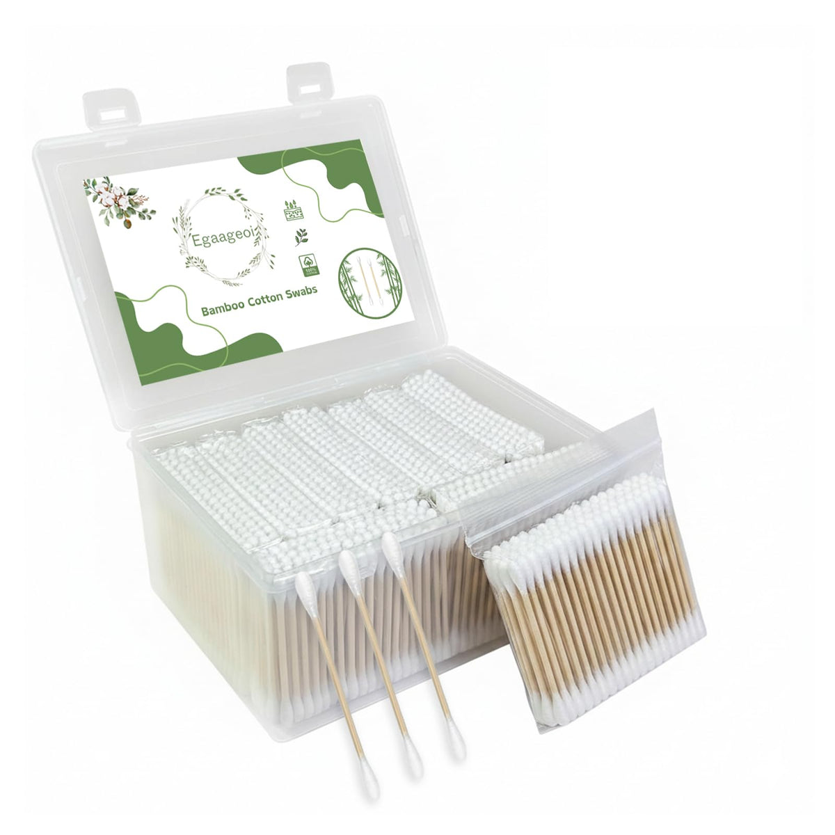 Egaageoi front packaging showing compact box and 1000-count, convenient storage