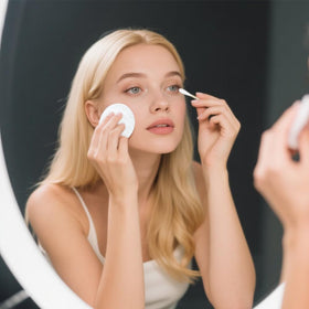 Egaageoi being used for a makeup touch-up to correct eyeliner with control