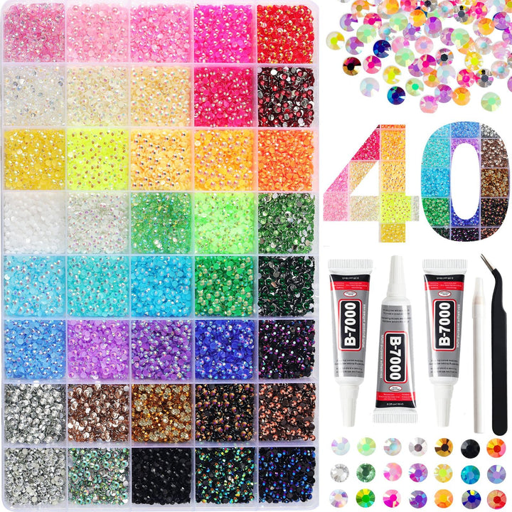 EGKamh front packaging of the 50000pcs rhinestones kit showcasing contents and benefits