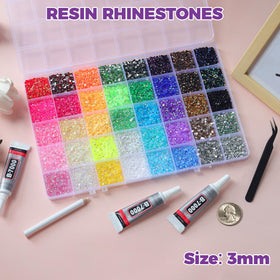 EGKamh open 40-compartment organizer box displaying sorted colorful 3mm rhinestones