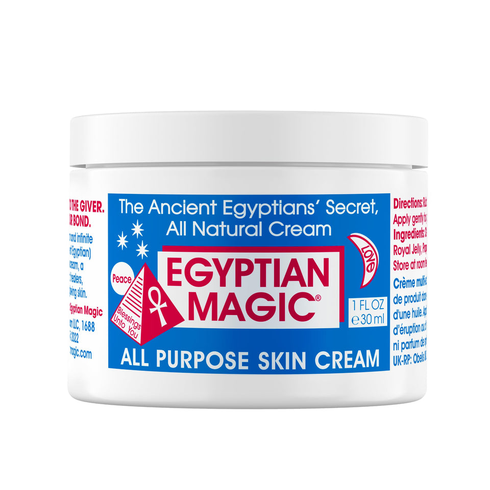 Egyptian Magic front jar showing label and compact 1oz size for travel