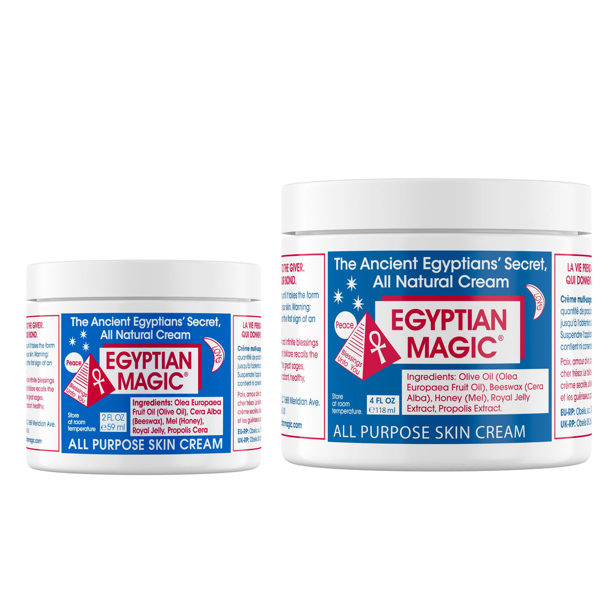 Egyptian Magic front packaging showing both jars and clear labeling benefit convenience