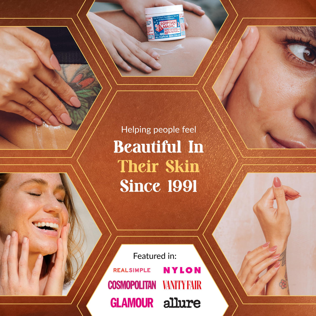 Egyptian Magic on hands and elbows treating dry patches for targeted nourishment