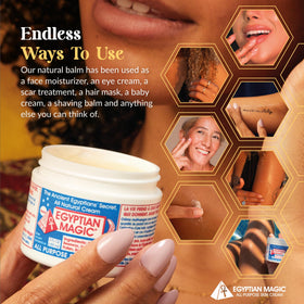 Egyptian Magic on bathroom counter suggesting daily routine convenience and versatility