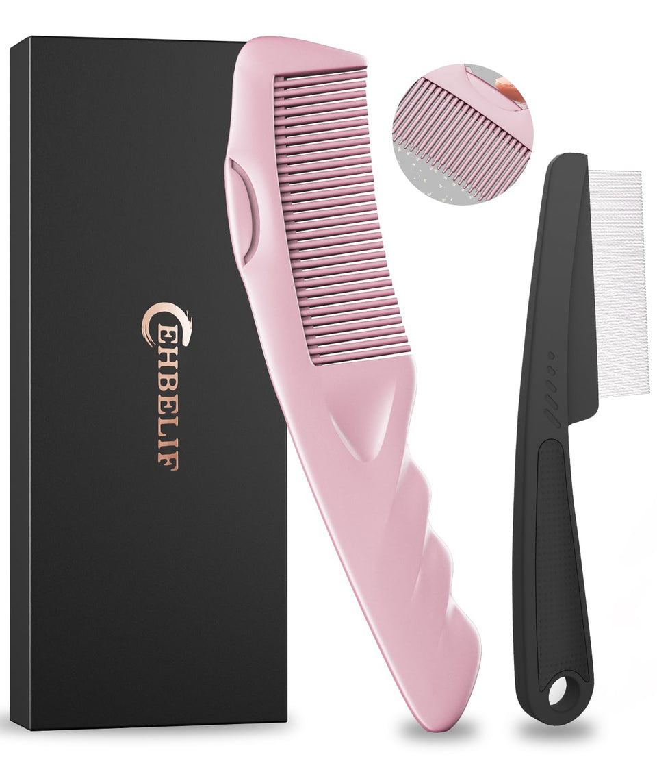 EHBELIF front packaging showing the two-piece dandruff comb set for tidy storage