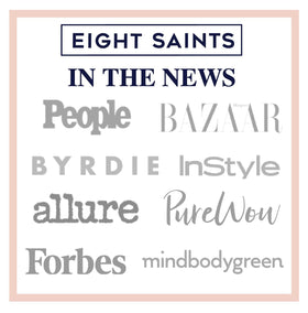 Eight Saints cleanser on bathroom shelf showing routine-ready, balanced skin