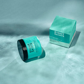 Eight Saints ingredient display with hyaluronic acid and peptides for visible smoothing