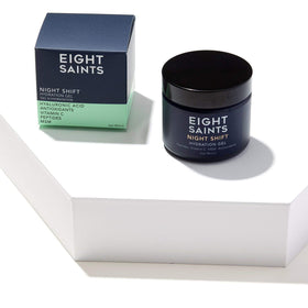 Eight Saints open jar with gel texture visible, demonstrating quick-absorbing hydration