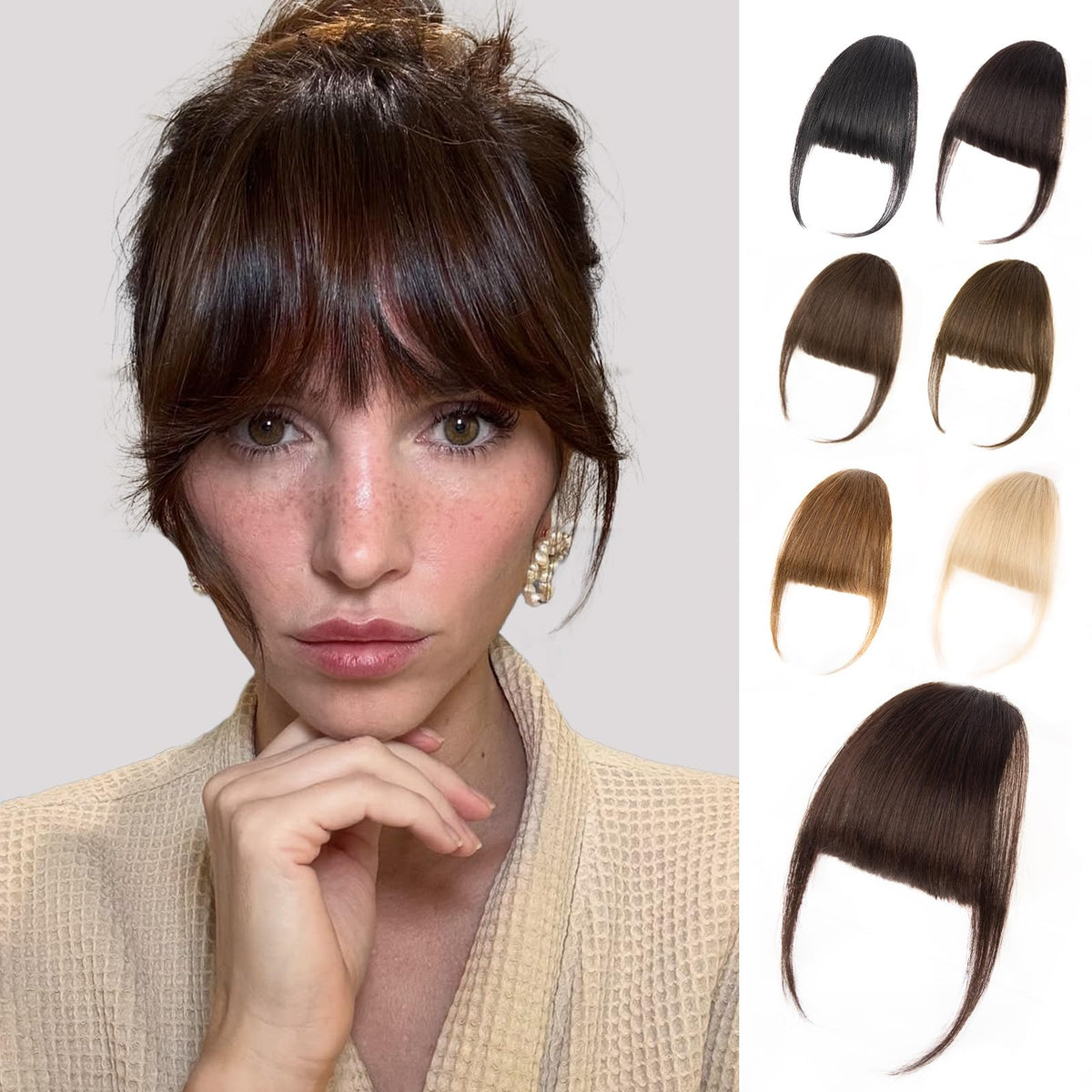 EINAEY front view dark brown bangs showing natural blend benefit