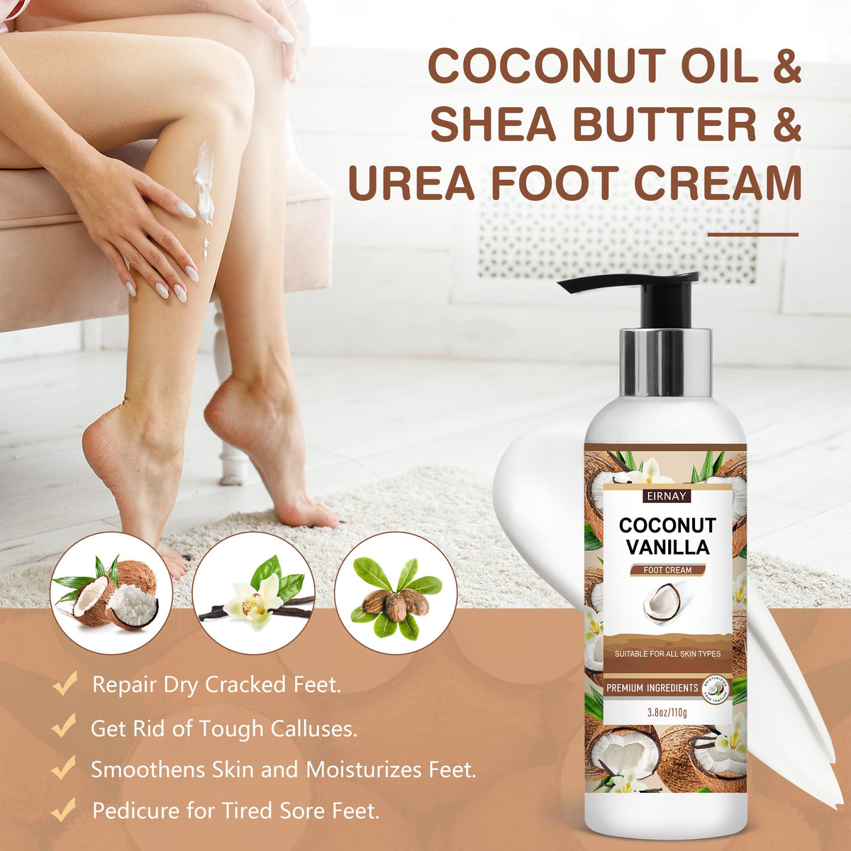 EIRNAY exfoliating foot scrub jar open with visible grain for removing dead skin