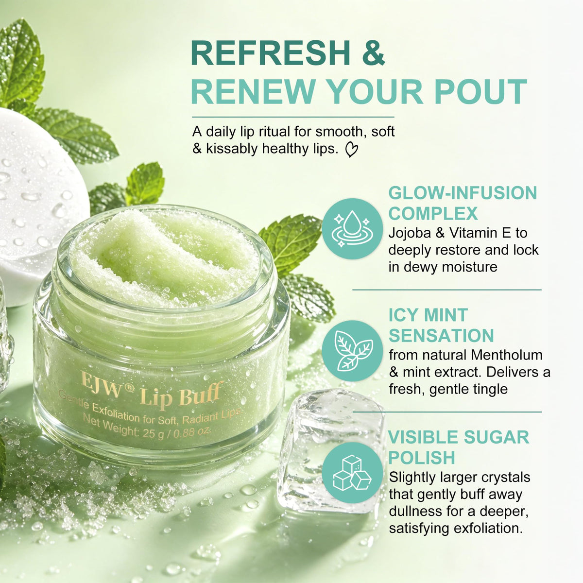 EJW close-up of sugar crystals texture revealing exfoliating effectiveness