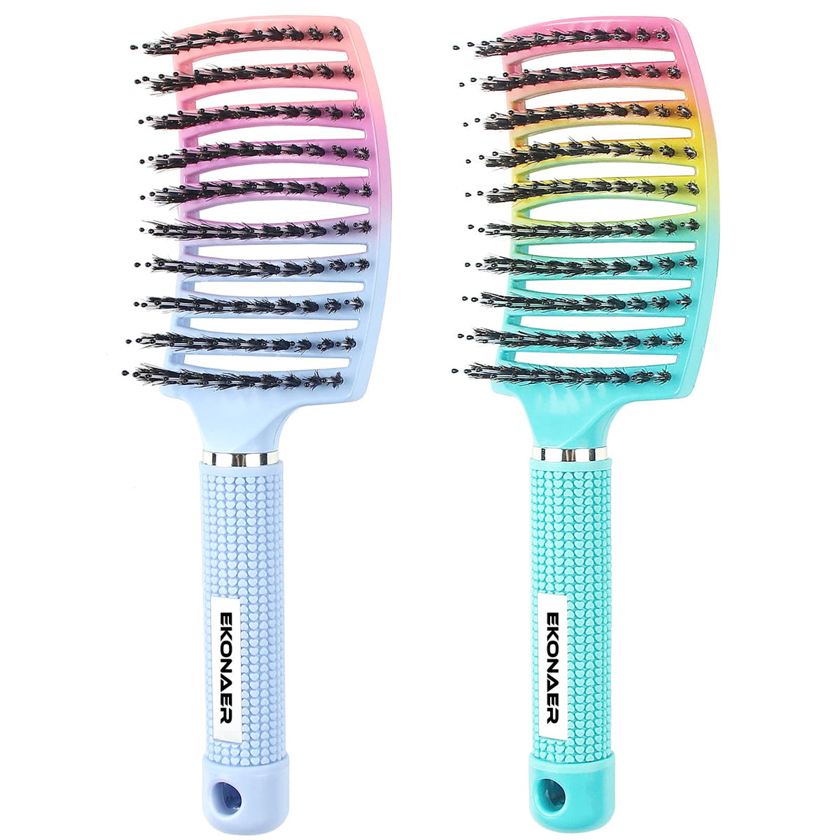 EKONAER front view of both green and blue brushes showing colors and shape, clear identification and convenience