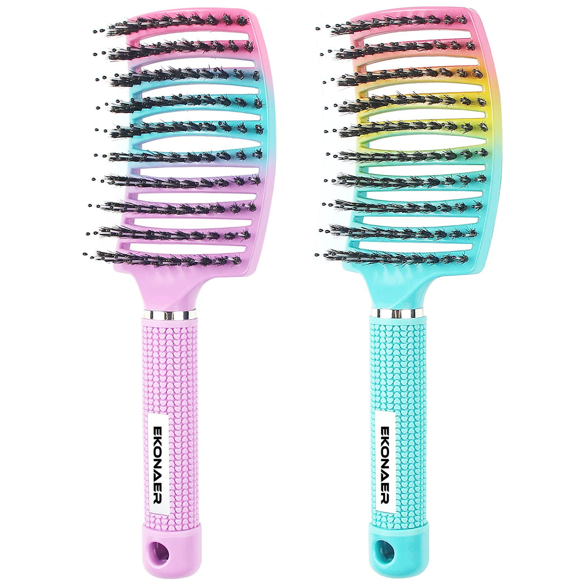 EKONAER front view of both green and pink brushes showing full design and colors