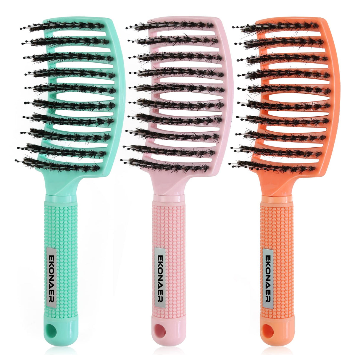 EKONAER front view of three green brushes showing set and packaging benefit efficient styling