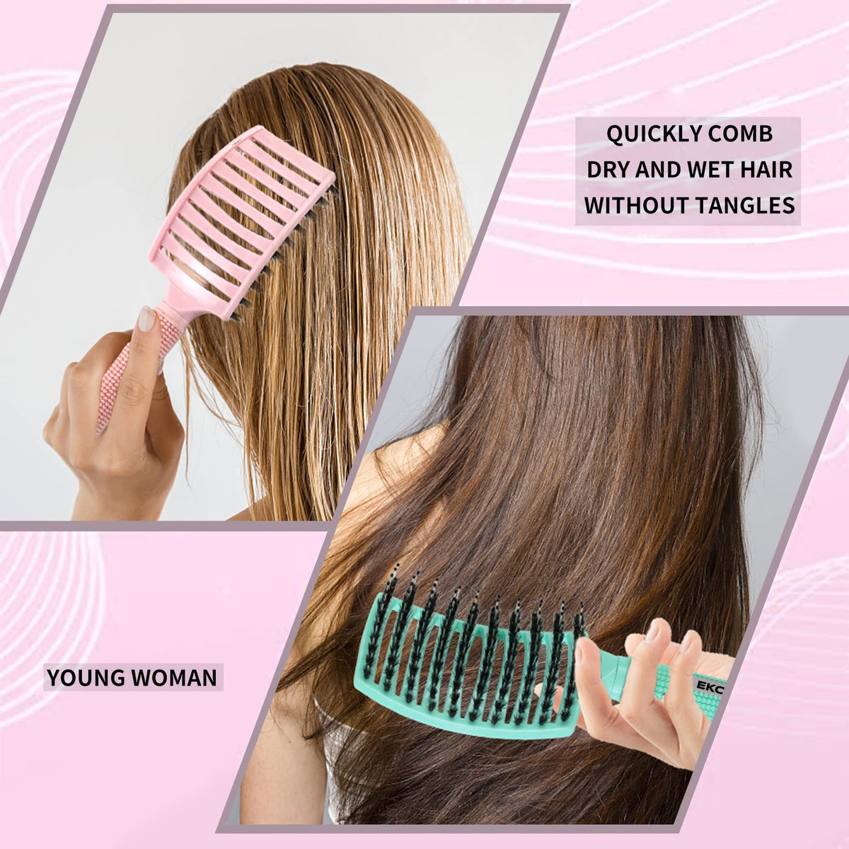 EKONAER detailed shot of nylon pins demonstrating gentle detangling without pulling