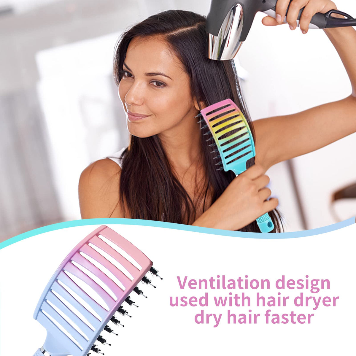 EKONAER vented brush head angle showing airflow design that speeds drying and reduces heat exposure