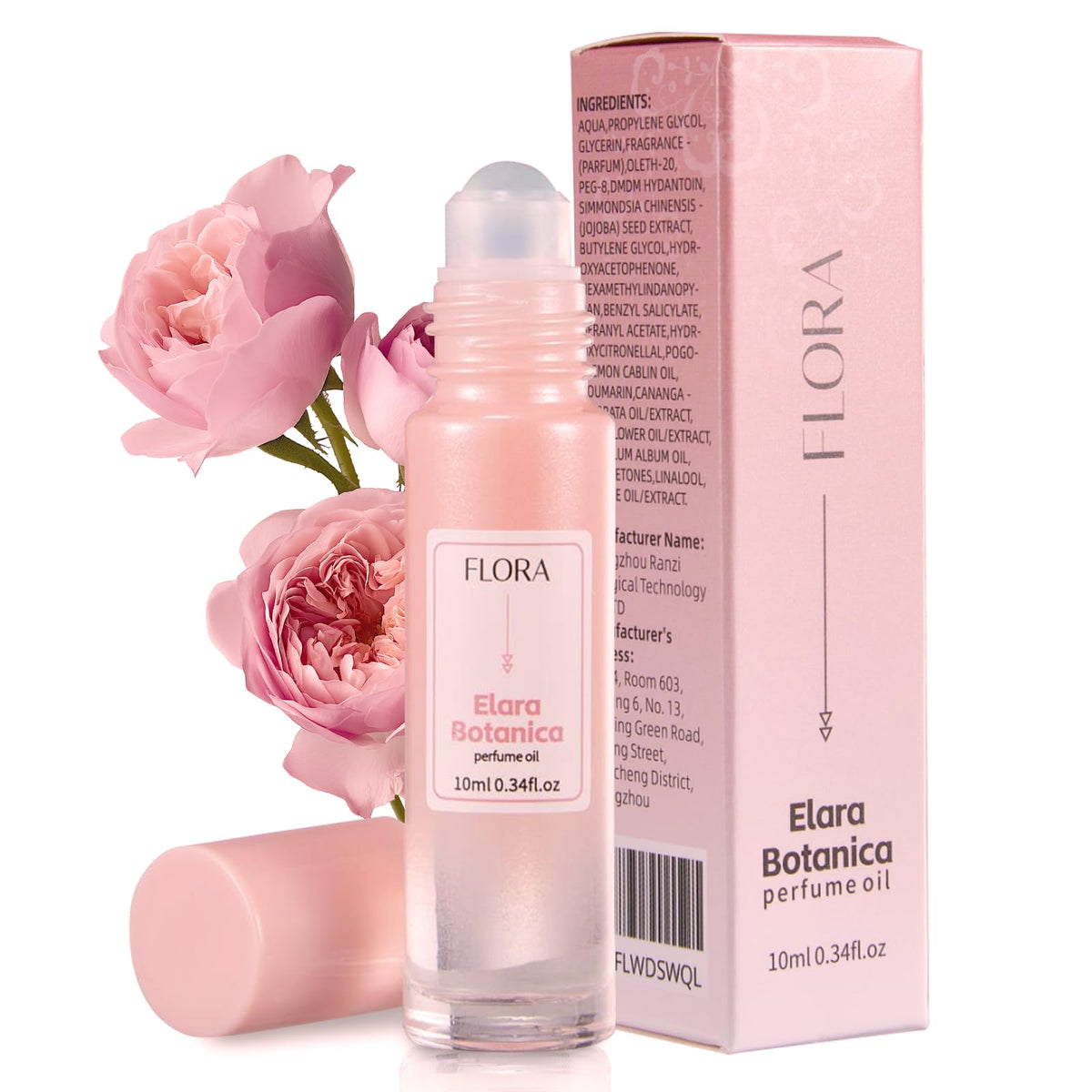 Elara Botanica roll‑on front packaging showing compact travel design and elegant label