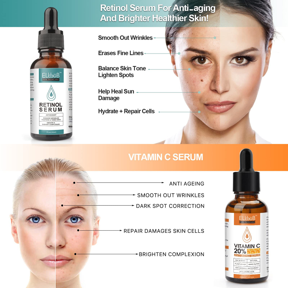 ELBBUB serum dropper releasing a clear drop, demonstrating precise, no-waste dispensing