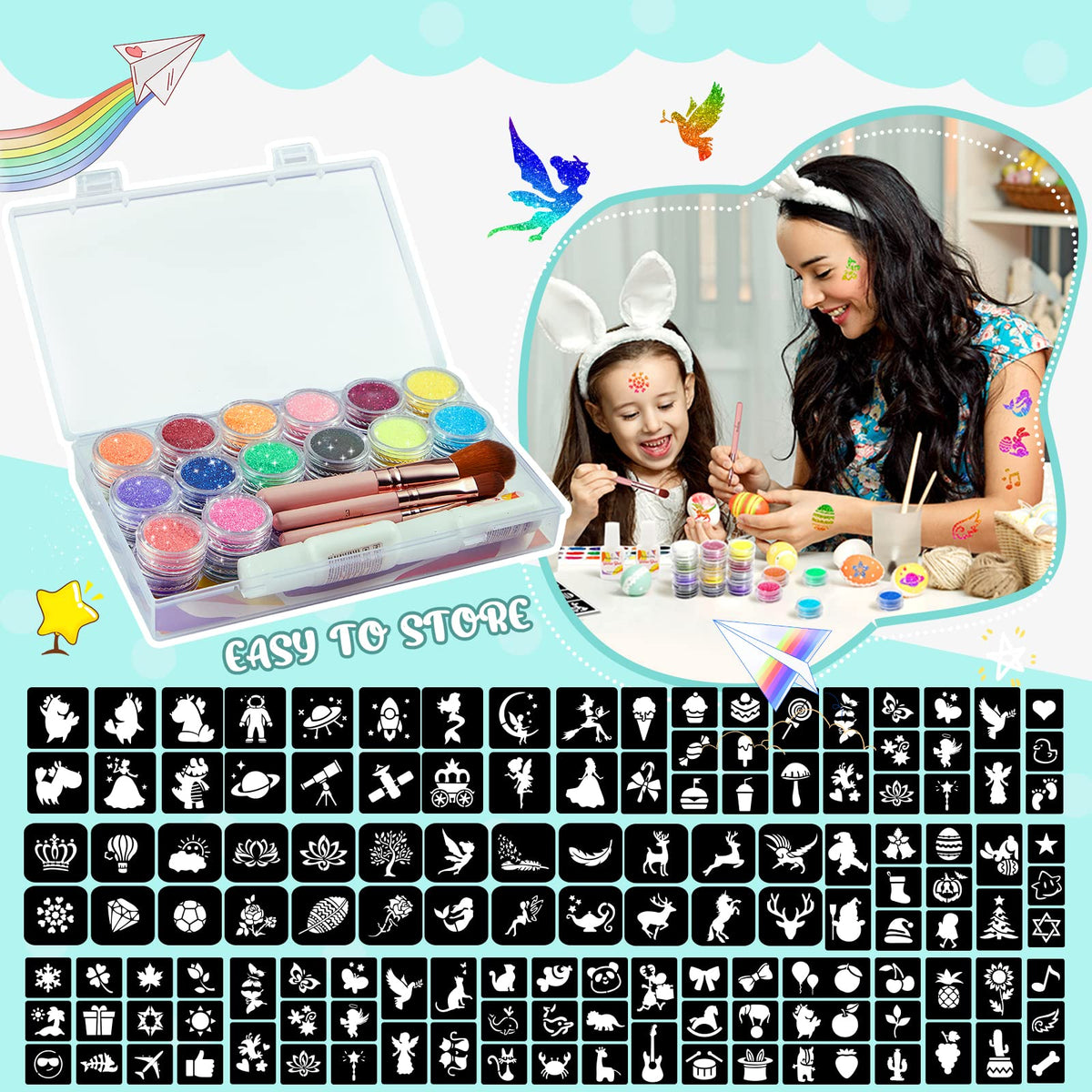 Eleanore's Diary assortment of 165 reusable stencils spread flat benefit: many design options