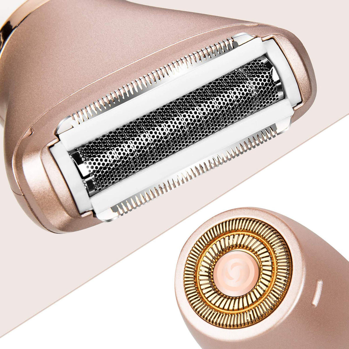 ElectriBrite close-up of floating foil head showing gentle shave benefit for sensitive skin