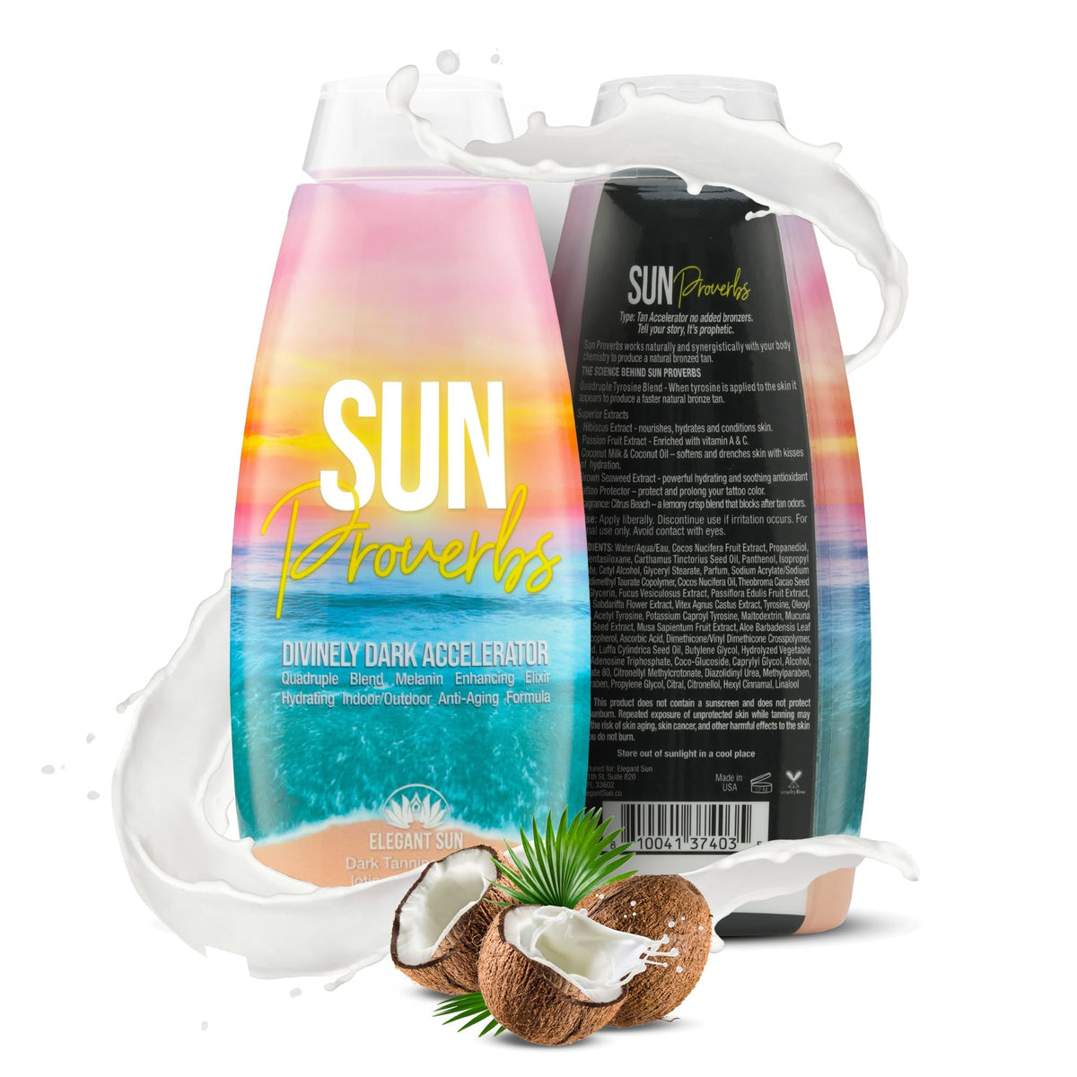 Elegant Sun Sun Proverbs open cap and lotion texture illustrating quick absorption