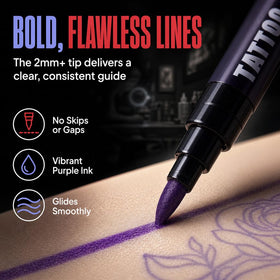Element Tattoo Supply markers arranged with stencil paper showing organized workflow readiness