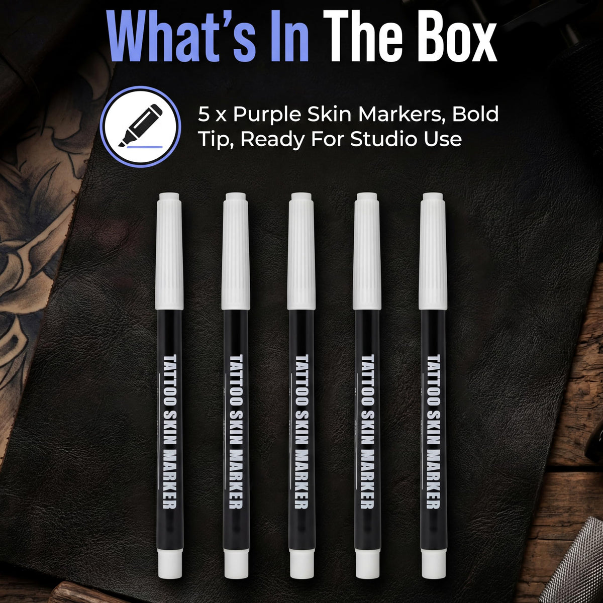 Element Tattoo Supply artist using pen on model for stencil and placement guidance
