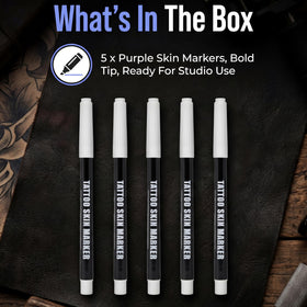 Element Tattoo Supply artist using pen on model for stencil and placement guidance