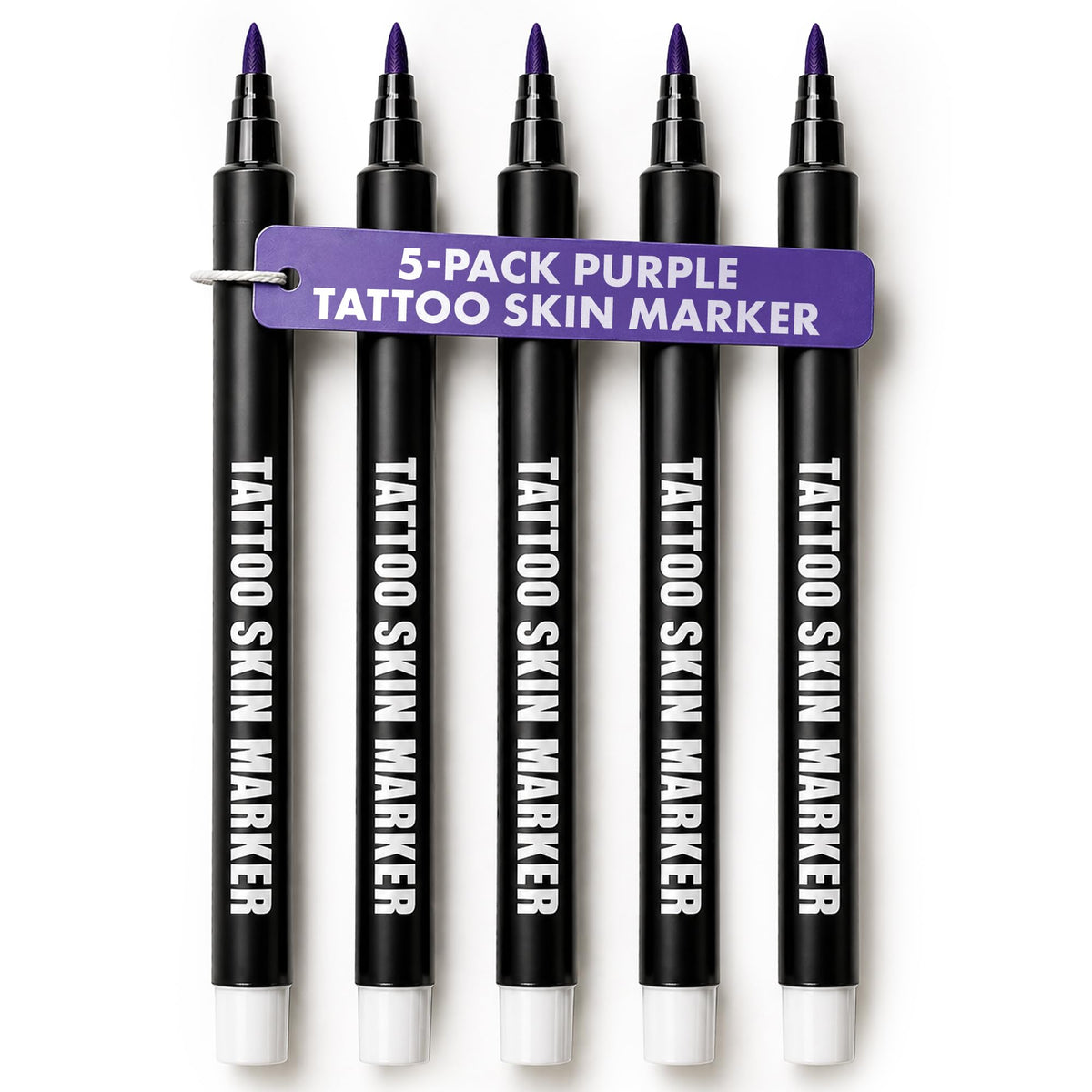 Element Tattoo Supply front packaging showing five purple pens, clear organization