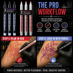 Element Tattoo Supply red marker sketching on skin showing easy-flow for initial concept work