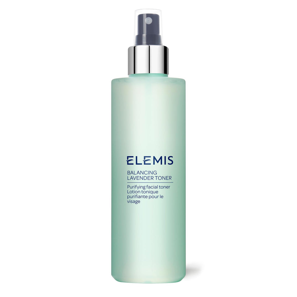 ELEMIS front packaging of Balancing Lavender Toner shows size and branding benefit: calming