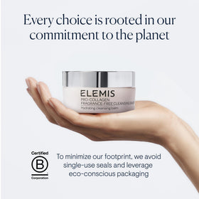 ELEMIS balm on bathroom counter in lifestyle scene benefit: integrates into routines