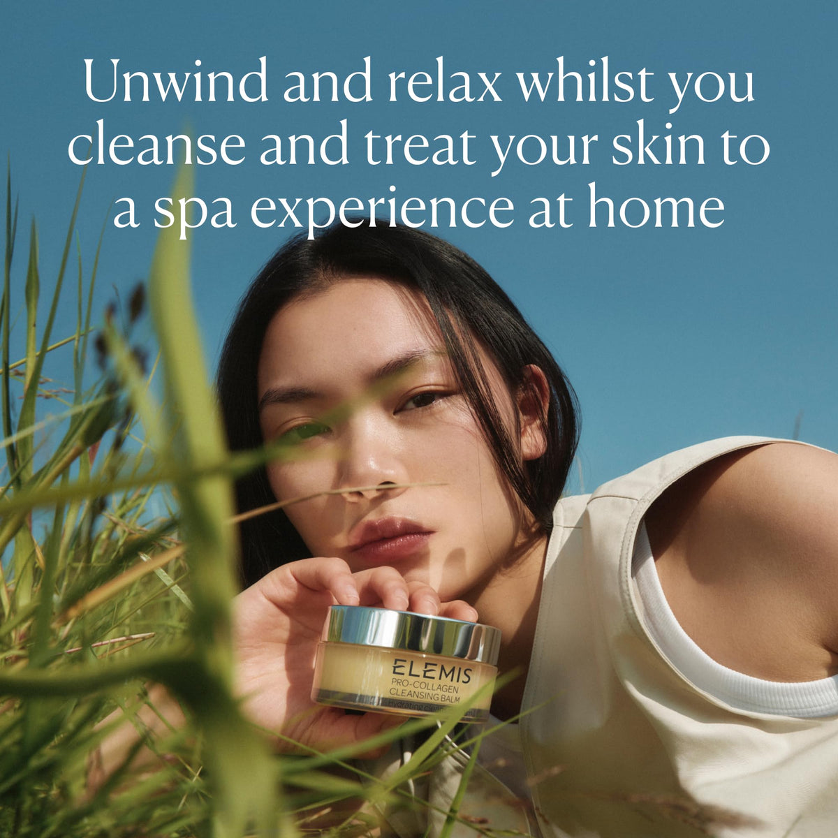 ELEMIS balm warming between palms to show melts-on-contact benefit