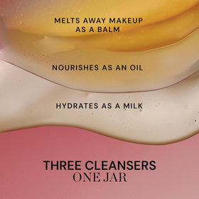 ELEMIS product massaged onto model face benefit: dissolves makeup and hydrates skin
