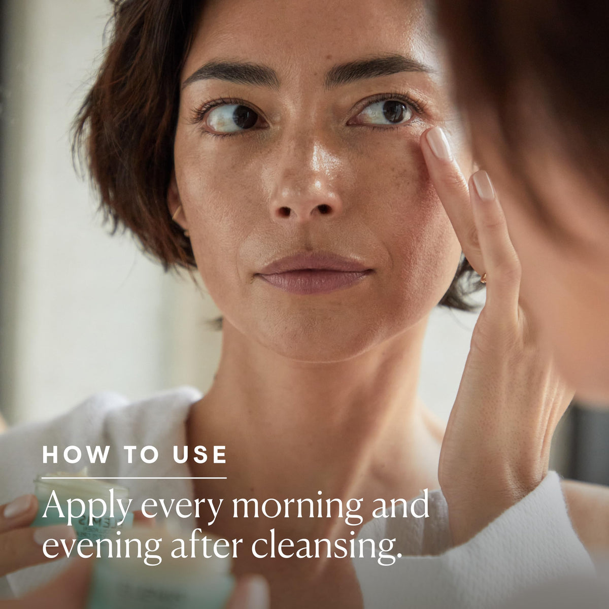 ELEMIS eye cream on a bathroom vanity conveying daily routine ease