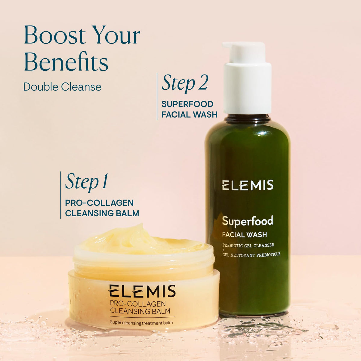 ELEMIS facial wash on bathroom counter illustrating daily routine convenience