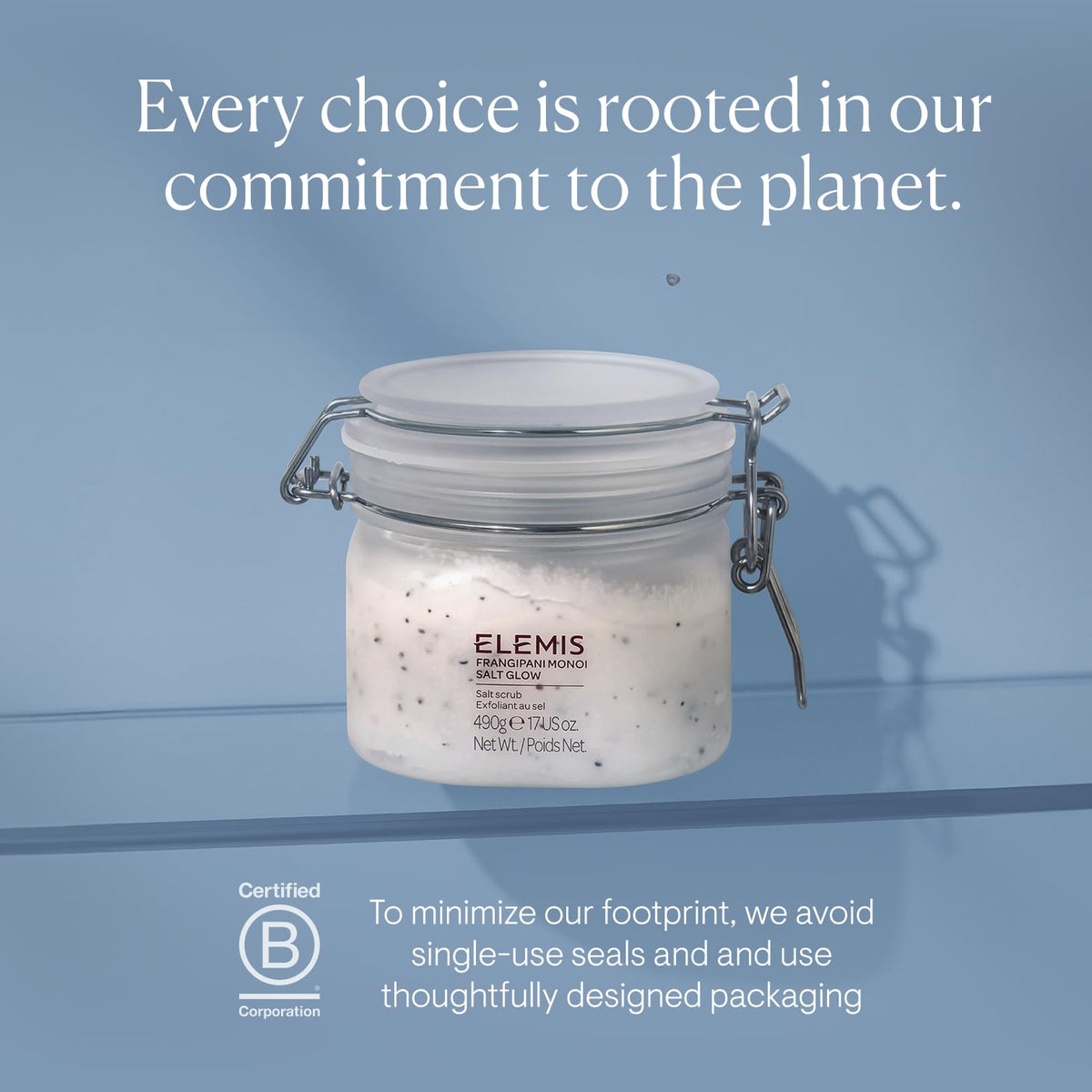 ELEMIS ingredient label showing frangipani, hibiscus and sea salt for nourishing benefits