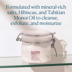 ELEMIS open jar displaying creamy salt blend ready for body polishingbenefit